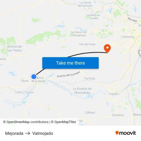Mejorada to Valmojado map