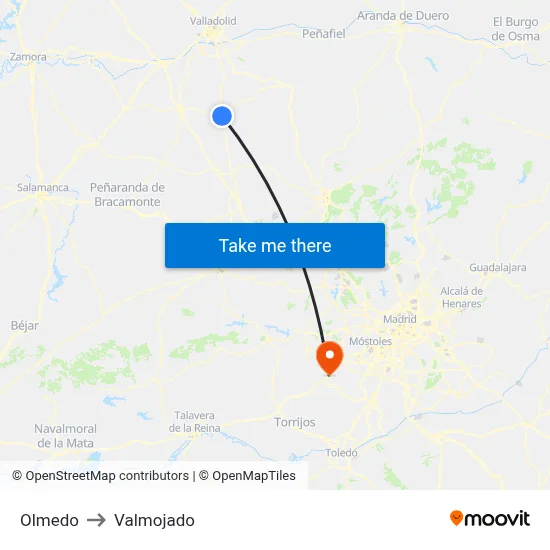 Olmedo to Valmojado map