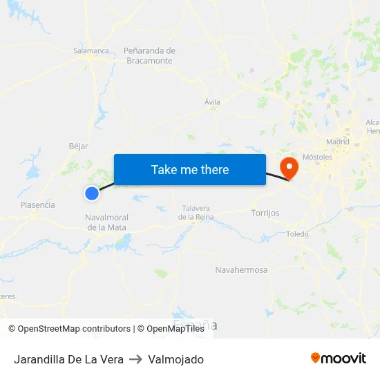 Jarandilla De La Vera to Valmojado map