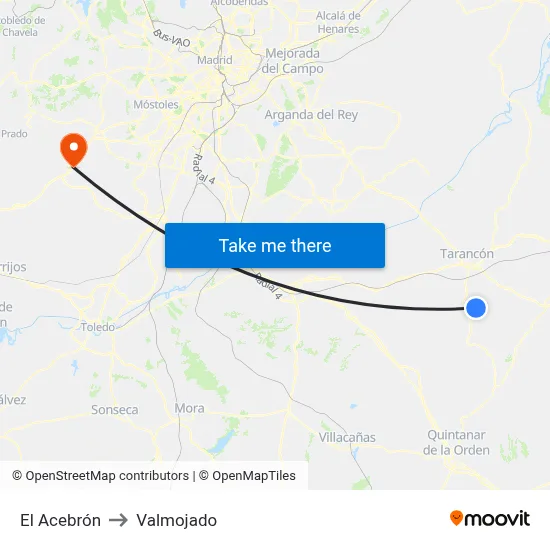 El Acebrón to Valmojado map