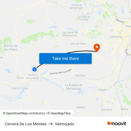 Cervera De Los Montes to Valmojado map