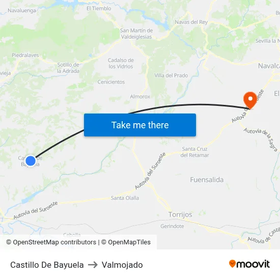 Castillo De Bayuela to Valmojado map