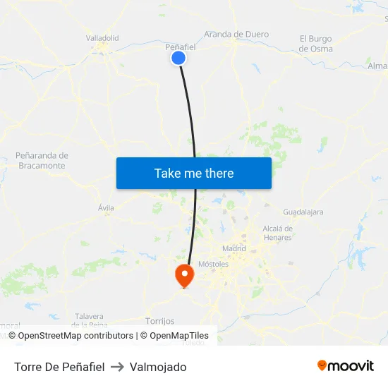 Torre De Peñafiel to Valmojado map
