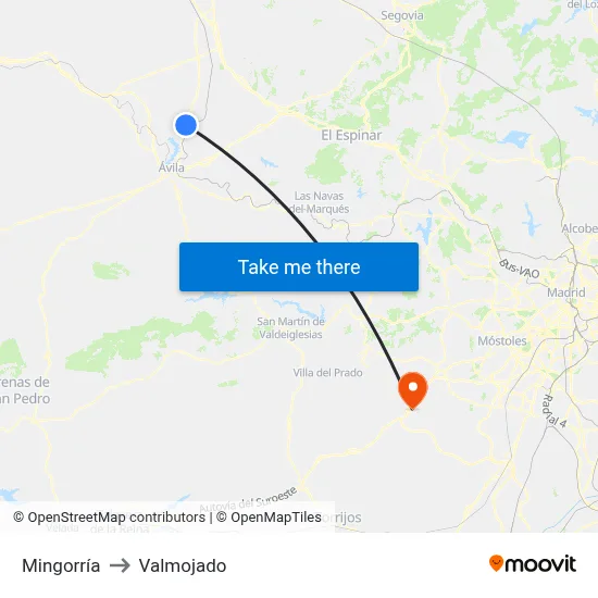 Mingorría to Valmojado map