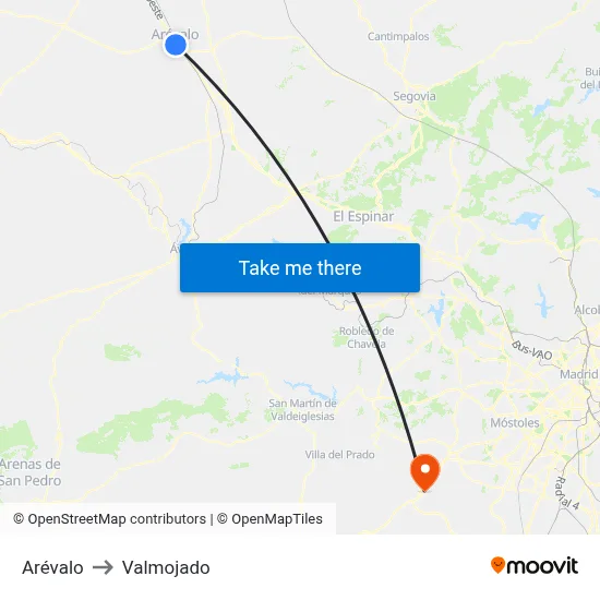 Arévalo to Valmojado map