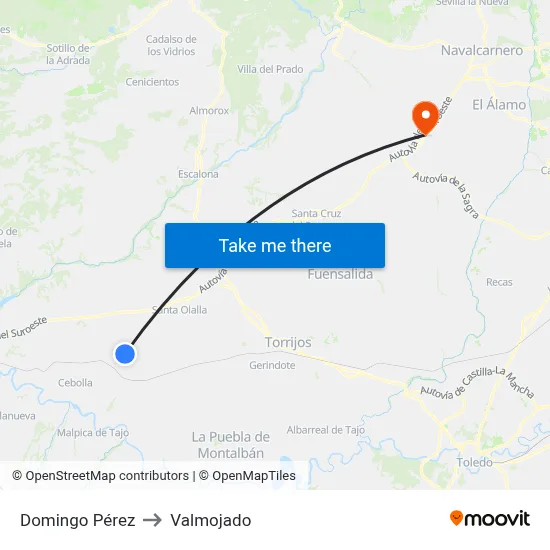 Domingo Pérez to Valmojado map