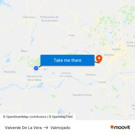 Valverde De La Vera to Valmojado map