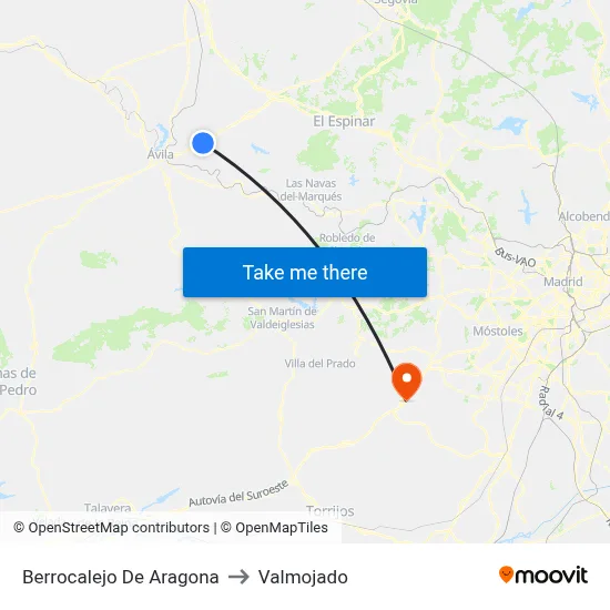 Berrocalejo De Aragona to Valmojado map