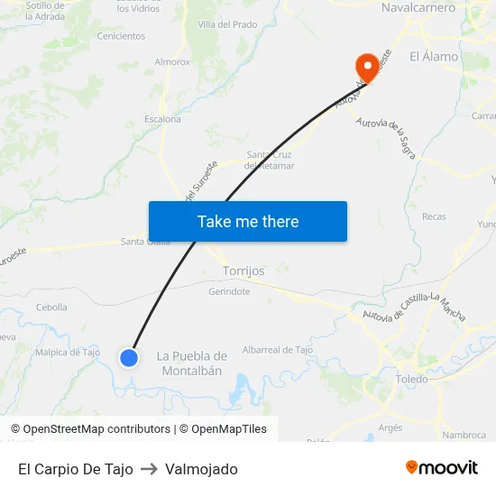El Carpio De Tajo to Valmojado map