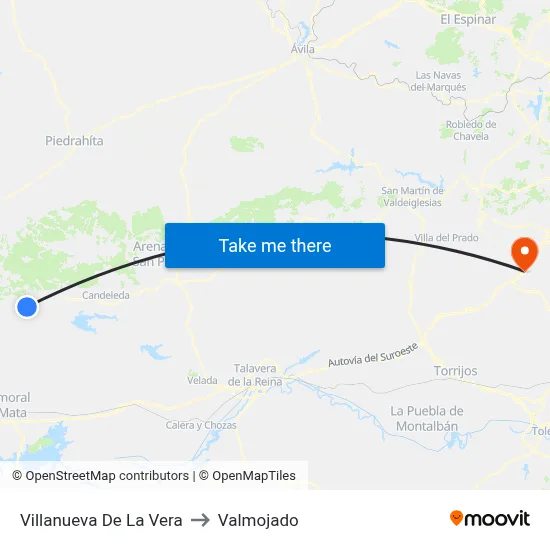 Villanueva De La Vera to Valmojado map