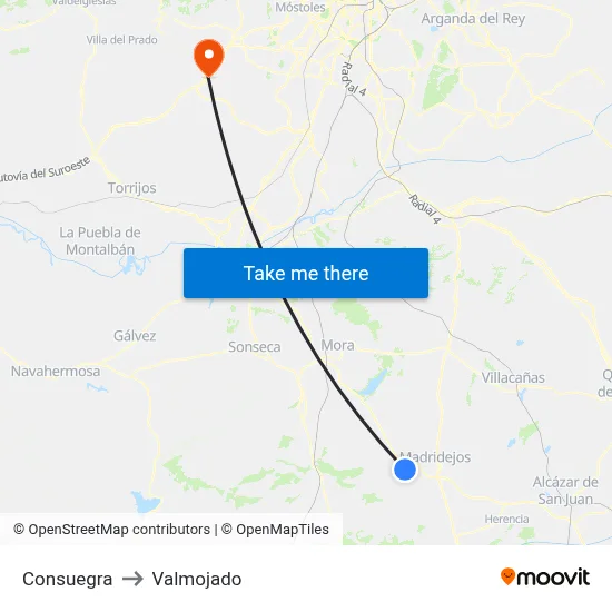 Consuegra to Valmojado map