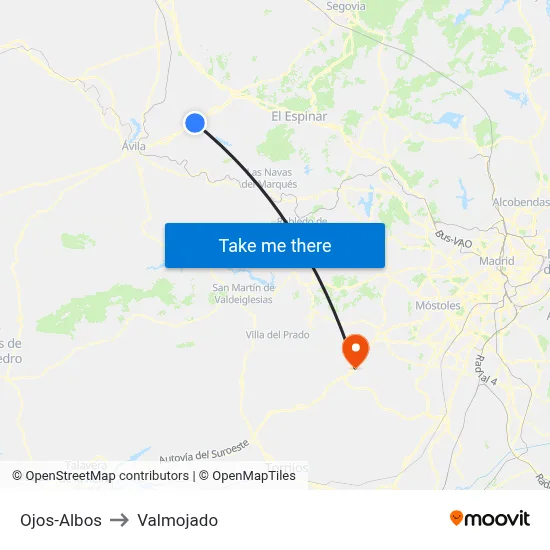 Ojos-Albos to Valmojado map