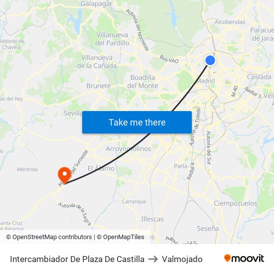 Intercambiador De Plaza De Castilla to Valmojado map