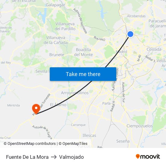 Fuente De La Mora to Valmojado map