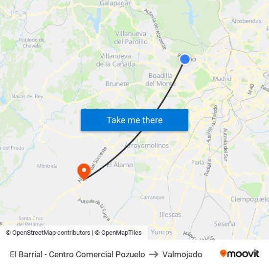 El Barrial - Centro Comercial Pozuelo to Valmojado map