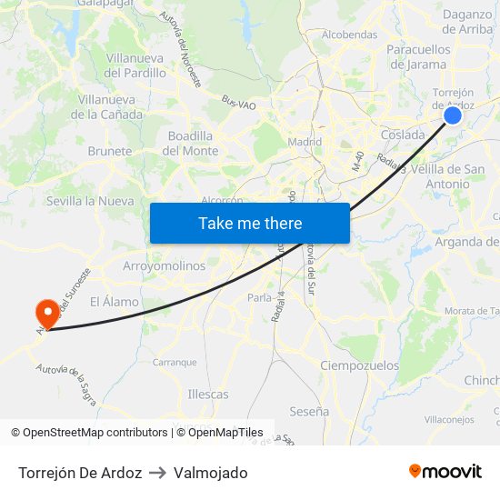 Torrejón De Ardoz to Valmojado map