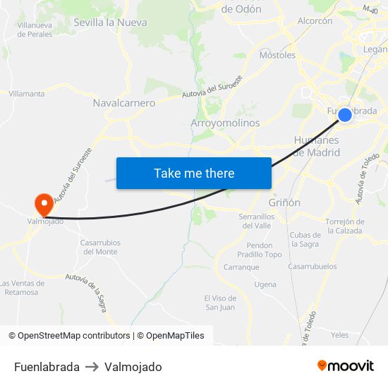 Fuenlabrada to Valmojado map
