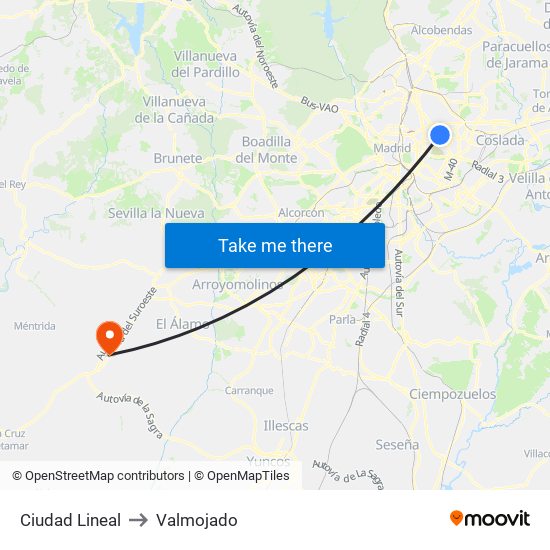 Ciudad Lineal to Valmojado map