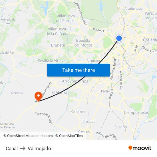 Canal to Valmojado map