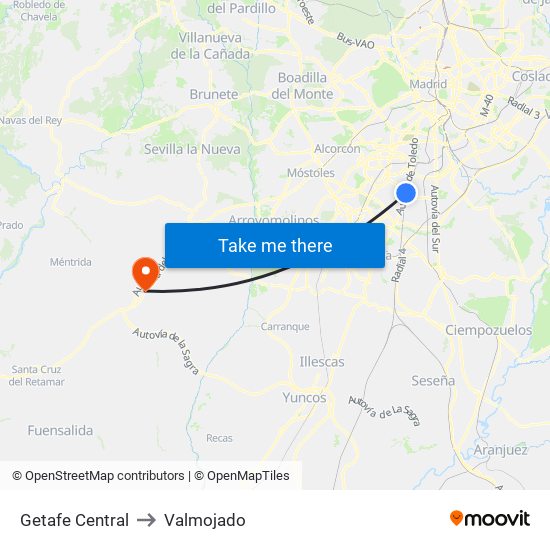 Getafe Central to Valmojado map