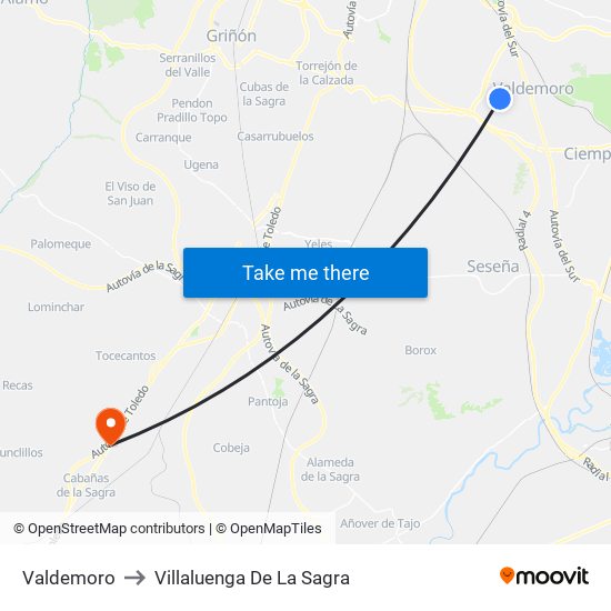 Valdemoro to Villaluenga De La Sagra map