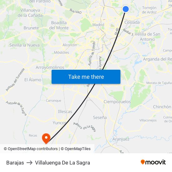 Barajas to Villaluenga De La Sagra map