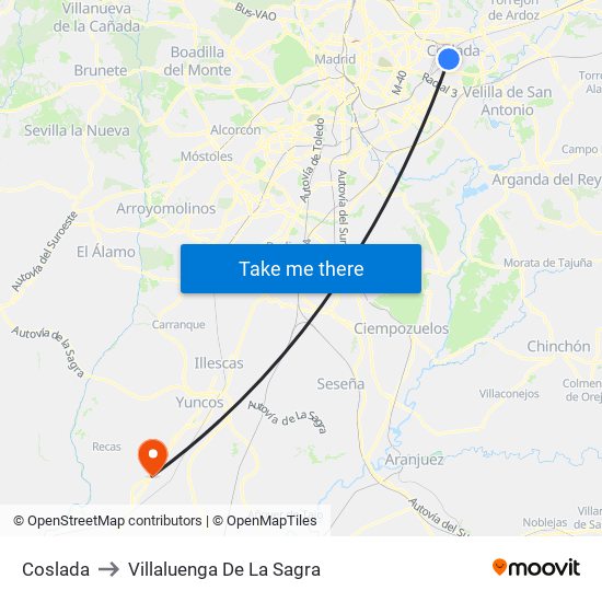 Coslada to Villaluenga De La Sagra map