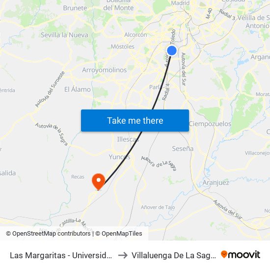 Las Margaritas - Universidad to Villaluenga De La Sagra map