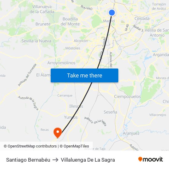 Santiago Bernabéu to Villaluenga De La Sagra map