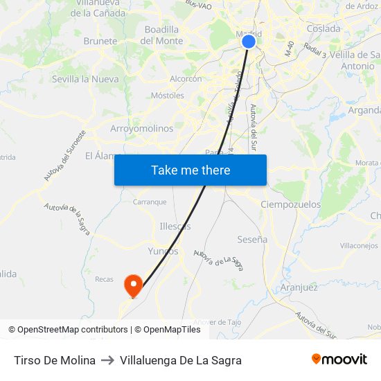 Tirso De Molina to Villaluenga De La Sagra map