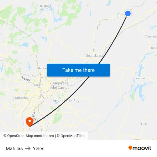Matillas to Yeles map