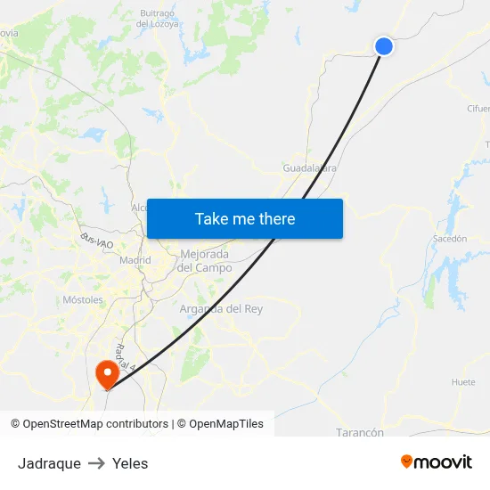 Jadraque to Yeles map