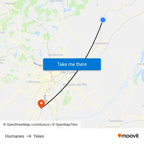 Humanes to Yeles map