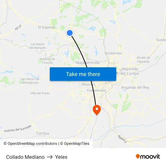 Collado Mediano to Yeles map