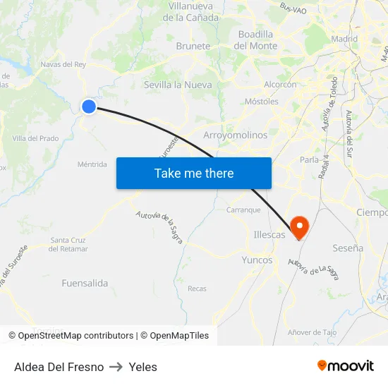 Aldea Del Fresno to Yeles map