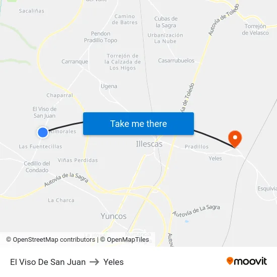 El Viso De San Juan to Yeles map