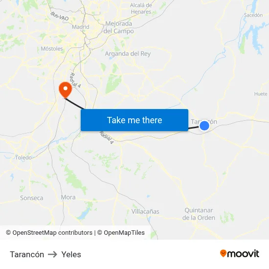 Tarancón to Yeles map