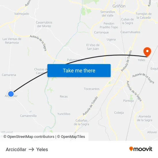 Arcicóllar to Yeles map
