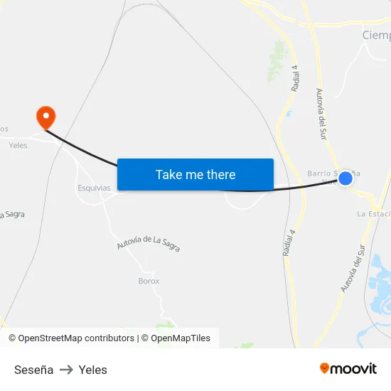 Seseña to Yeles map