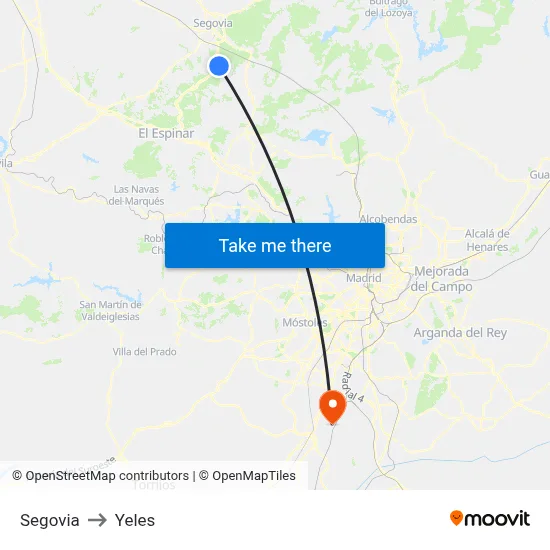 Segovia to Yeles map