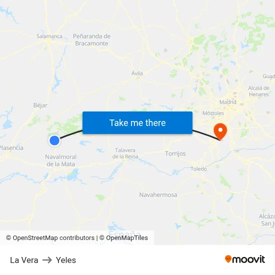 La Vera to Yeles map