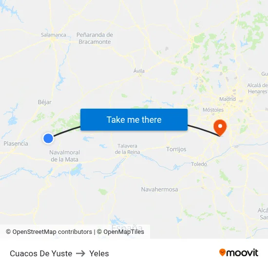 Cuacos De Yuste to Yeles map