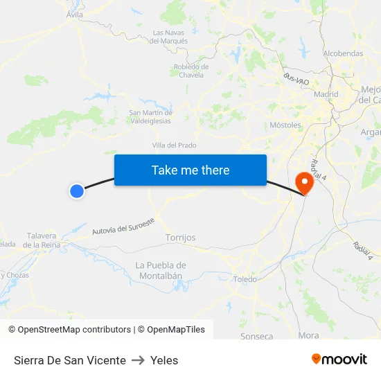 Sierra De San Vicente to Yeles map