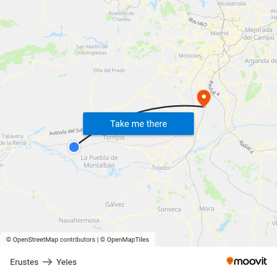 Erustes to Yeles map