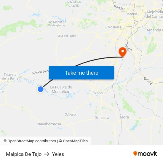 Malpica De Tajo to Yeles map