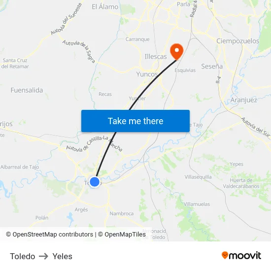 Toledo to Yeles map