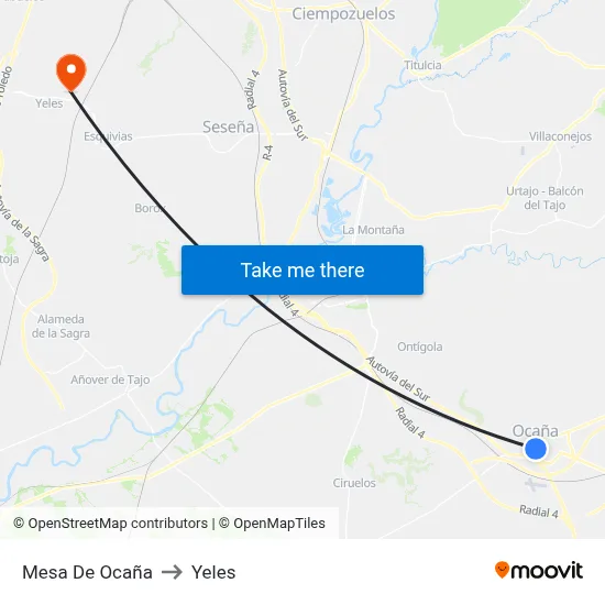 Mesa De Ocaña to Yeles map