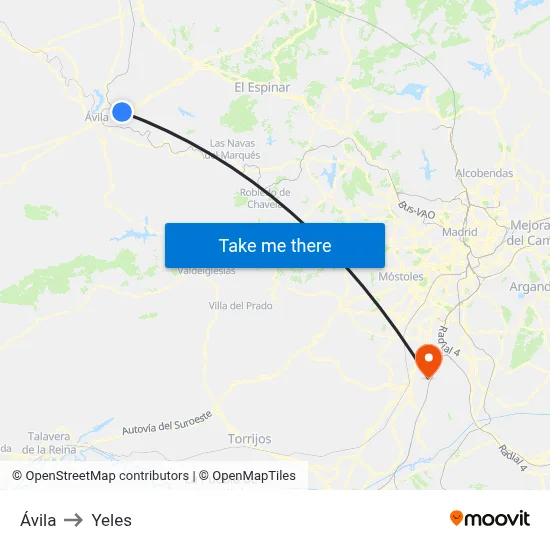Ávila to Yeles map