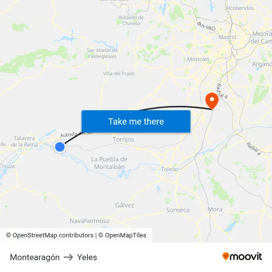 Montearagón to Yeles map