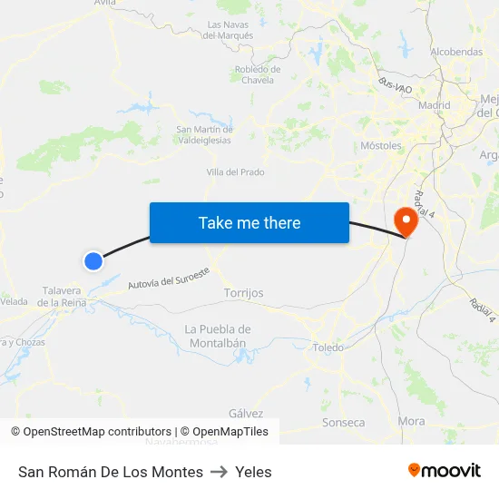 San Román De Los Montes to Yeles map